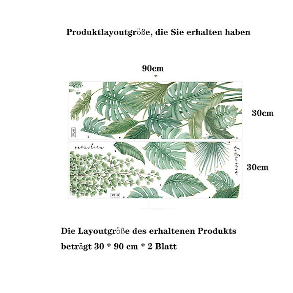 4 stk. DIY Grønne Plante Vægstickers, Tropiske Blade Vægstickers, Velegnet til Soveværelse, Stue, Spisestue, TV Baggrundsvæg, Hal