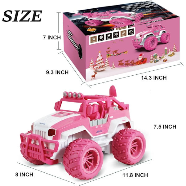 Fjernstyret Bil til Piger, 1:12 Pink Monster Truck, med Genopladeligt Batteri, Vej RC Bil Legetøj til Datter Granddatter