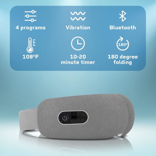 Eye Massager - Hovedpine Relief Device - Smart Eye Massager til migræne med varme, vibration og Bluetooth-musik (grå)