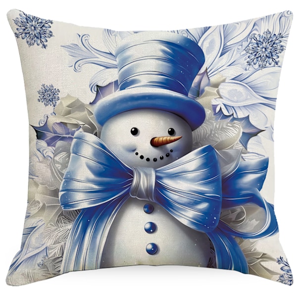 Blå Kuddfodral 18*18 Tum Linne Farmhouse Kuddfodral för Soffa Sovrum Juldekoration (4-pack)