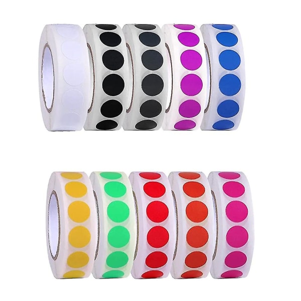 Runde farveprikklistermærker, 10 ruller med forskellige farveprikklistermærker 1/2 tomme kodeetiketterrulle ( 100