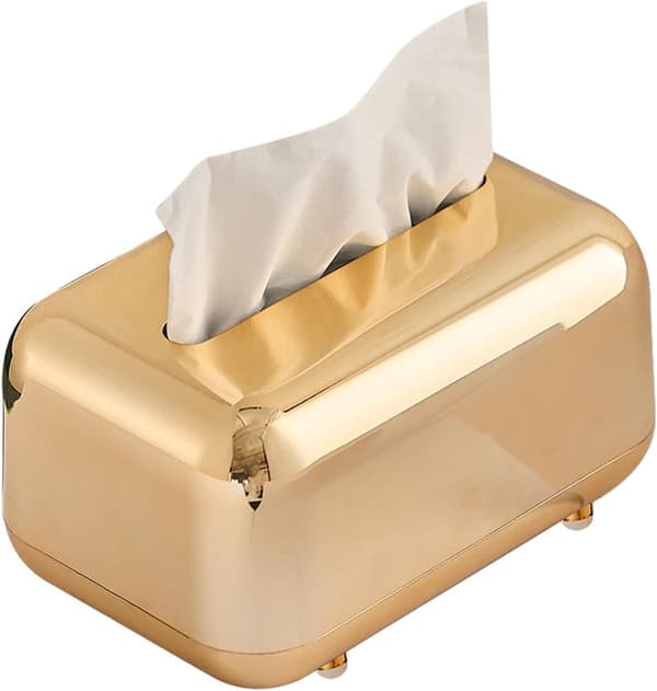 Guld Tissueboksbetræk med Elegant Belægning, Holdbar ABS Rektangulær Servietholder til Stue Badeværelse Kontor Bil, 18x12cm
