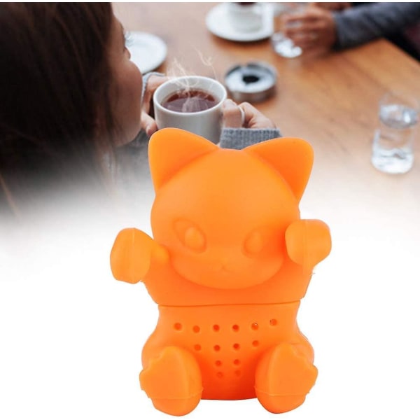 Te-filterfiltre Søde katteformet løst tebladsfilter Silikone-te-tilbehør til hjemmekontoret (1 stk, orange)