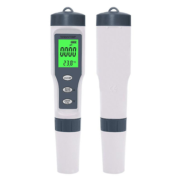 3-i-1 Digital Vattenkvalitetstestare, ABS TDS PH Temp Detektor Noggrann och Pålitlig LCD-Display för Vattenkällor, Akvarier, Hydroponik, Spa, Simning