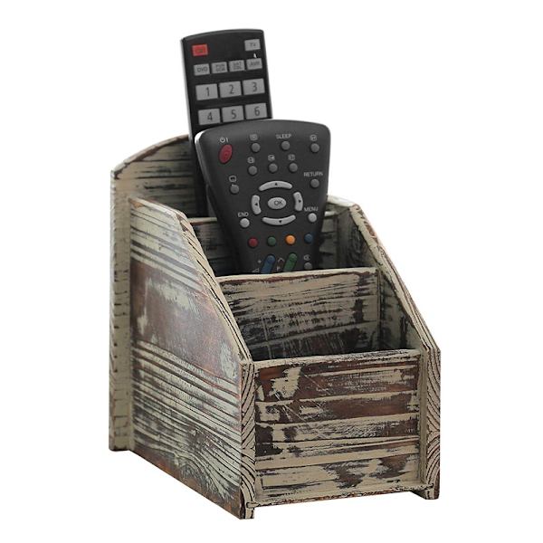Rustik 3-Slots Brændt Træ Fjernbetjeningsskab/Media Organizer, Opbevaringsshelf