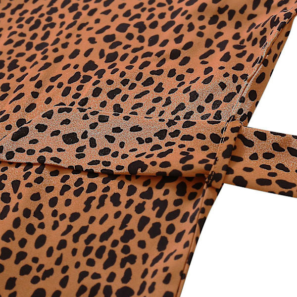 Kvindes Kjole Langærmet Efterår Rund Hals Leopard Print Bindede Talje Kjole Skørt XL Khaki Khaki XL