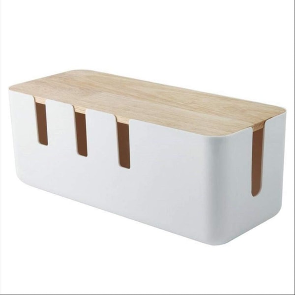 Rektangulær kabeloppbevaringsboks med trelokk, kabeldeksel for datamaskin TV, strømbrett, lader og USB-hubsystem, 30,3 * 12,4 * 11,6 cm