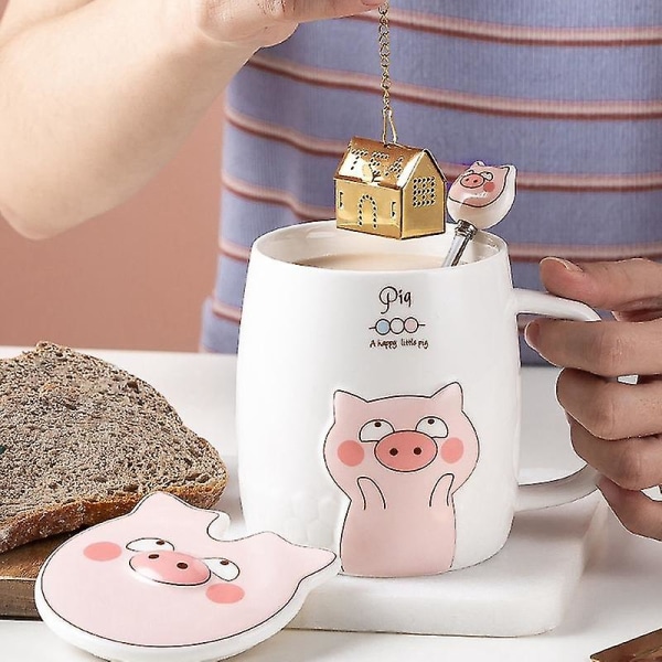 Cartoon Gris Expression Mug Net Red Kaffeekopp Set Med Lock Och Sked D
