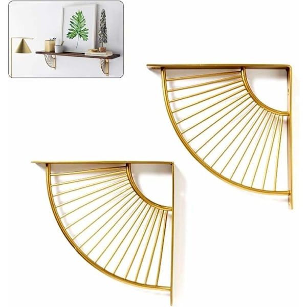 Uiva metalliset kultaiset tuulettimen muotoiset kolmion muotoiset hyllytelineet, 2 kpl, ripustettava hyllyseinäkulmateline ravintolaan/toimistoon/koti-sisustukseen (15 cm/5,9 tuumaa)