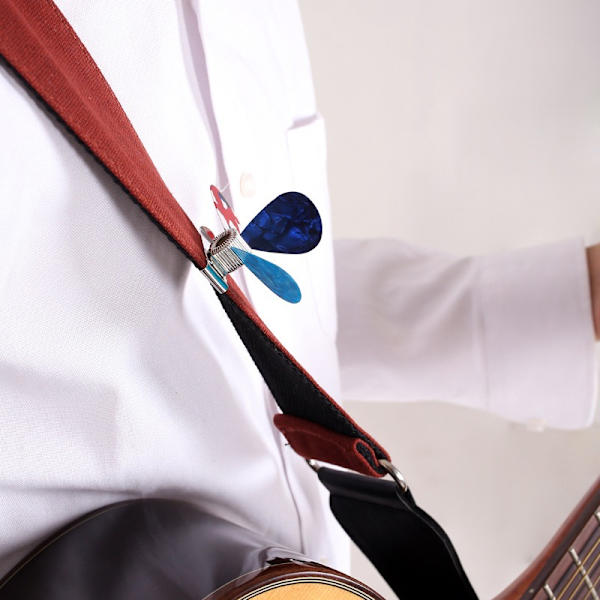 Metallgitarrplock med plockhållare för akustisk gitarr, banjo och ukulele.