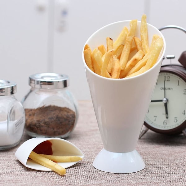 French Fry Holder med Sauskoppholder Dip Set 2 i 1 French Fry Cone Dipping Cup for Pommes Frites og Grønnsaker (1 stk, Hvit)