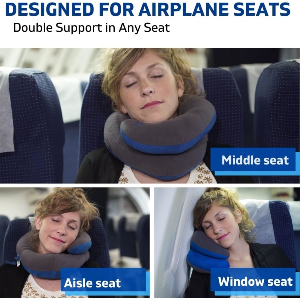 Nakkepute for reiser gir dobbel støtte til hodet, enhver soveposisjon på fly, bil og hjemme, komfortabelt fly