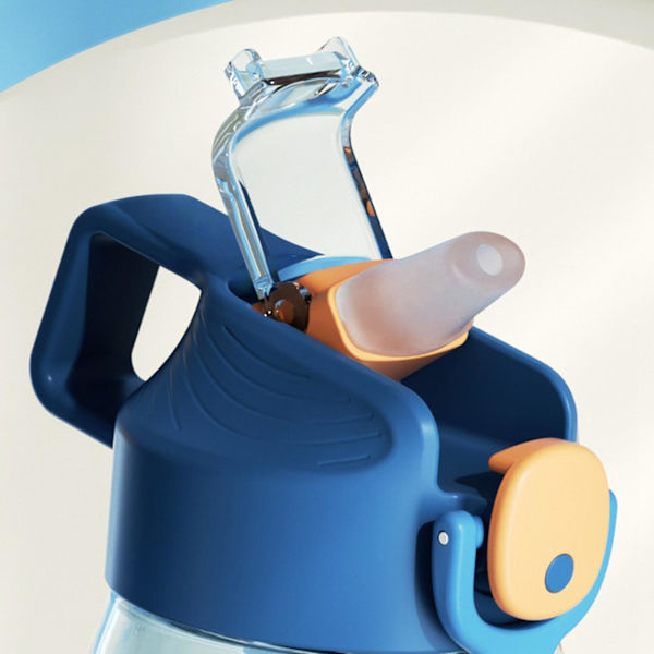 2 st 550 ml Vattenflaska med Sugrör Läckagesäker Kompatibel med Barn, BPA-fri Hållbar Plast Dricksflaska, Blå