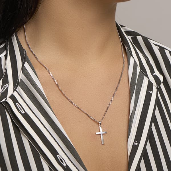 Silverkorshänge, klassisk polerad religiös berlock för män och kvinnor, vardagssmycke, silver