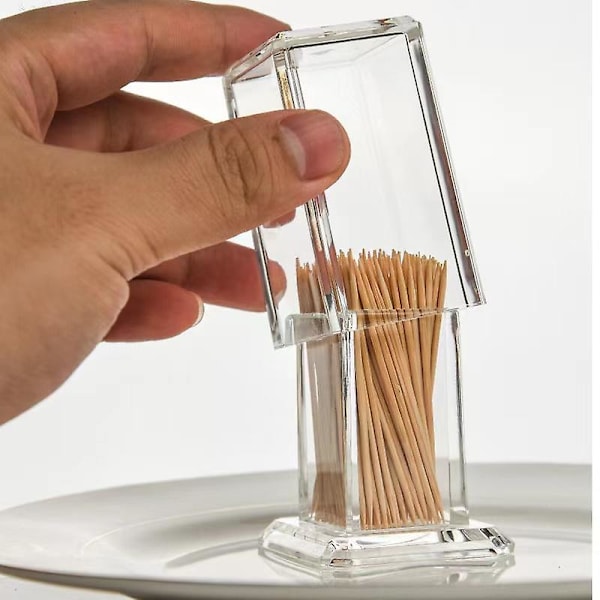 Tandstikholder, Akryl Tandstikæske Firkantet Cocktail Tandstikdispenser Med Låg Til Hjemmebar/Restaurant (1 stk, Transparent)