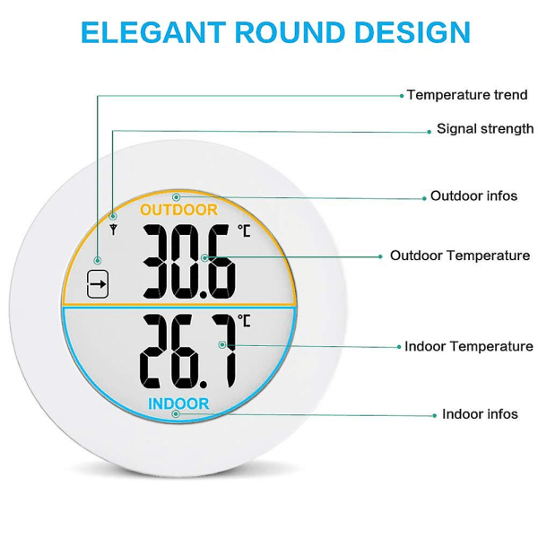 P Innendørs og utendørs termometer, digitalt trådløst termometer med sondesensorer, HD LCD-skjerm temperaturdetektor, min / maks minne, trend,