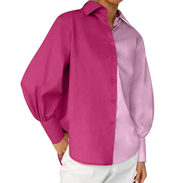 Toppar för kvinnor, avslappnade, enfärgade, stickade, t-shirt, långärmad, trendig, löst sittande, blusar, toppar, XL, rosa Pink XL