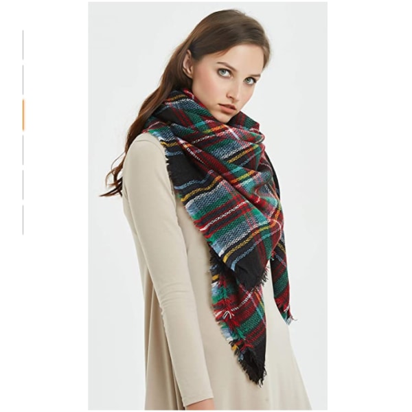 Efterårs- og vinterimitation cashmere farverig ternet firkantet tørklæde dobbeltsidet tørklæde dame sjal farverig ternet tørklæde 140*140cm (FX-08