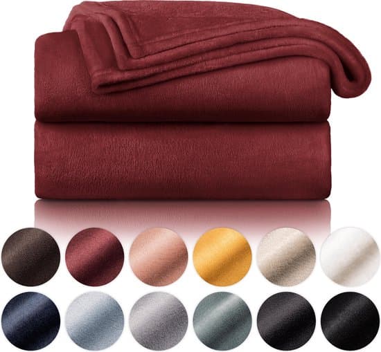 Blumtal Fleece Tæppe, Superblødt Hyggeligt Flanneltæppe til Sofaseng Picnic, Maskinvaskbart, Mørkerød, 220x240 cm
