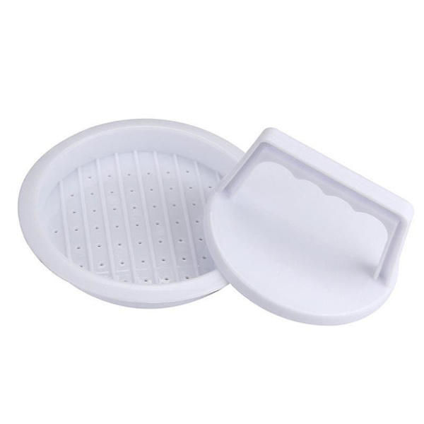 Burgerformringe med let slip Hamburger Patty Press Hvid Plast Manuel Presset Farsbrødsform (2 stk)