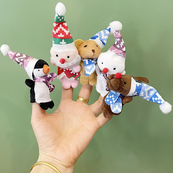 Julfingerdockor Set med 10 - Lärande och Lek med Olika Cartoonfigurer - Småbarnsfingerdockor (Jul)
