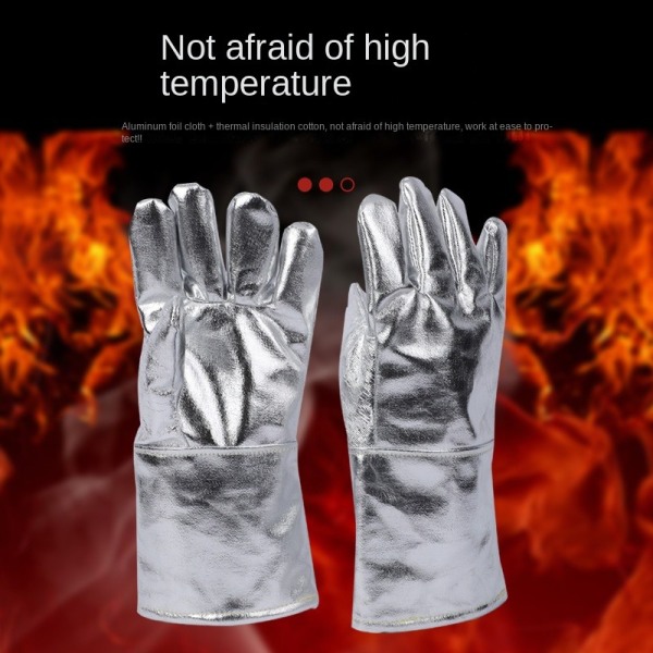 Hög temperatur Värmebeständig aluminiserade säkerhetssvetsarbetshandskar 38cm / 14,96" Ugnshandskar Isolerade handskar av aluminiumfolie