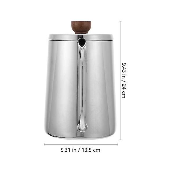 Langtudset Kaffekande i Rustfrit Stål 600ml Gooseneck Type Sølv 24X13.5X9CM Silver 24X13.5X9CM