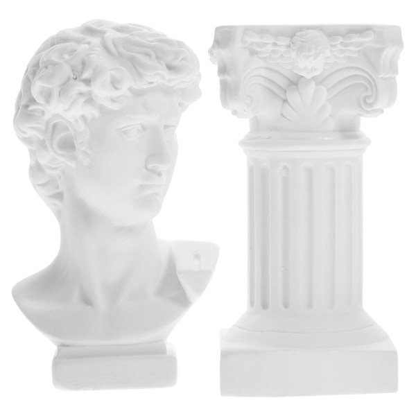 1 set romersk kolumn David-staty grekisk daivid-staty Hartsskulptur HemdekorationVit13,5X3,2X3,2CM White 13.5X3.2X3.2CM