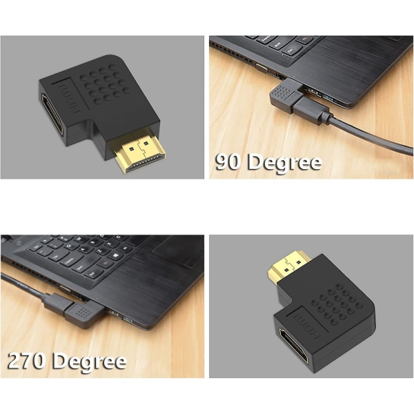 Sats med 4 Vinklade HDMI-Adaptrar 90 och 270 Grader HDMI-Kopplingskontakt på Uttag Vertikal Platt Adapterhållare
