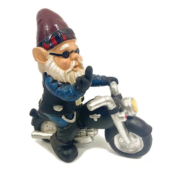 Trädgårdstomte Staty Dekorativa Figurer, Rolig Tomte Ridande Motorcykel Skulptur för Uteplats Gräsmatta Gård, Elf Utomhus/Inomhus Dekor