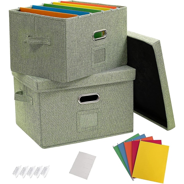 2-pakke filorganisering Bokskontordokumentoppbevaring med lokk, sammenleggbart sengetøy hengende arkivorganisering, bærbar oppbevaring til hjemmet med håndgrønn Green