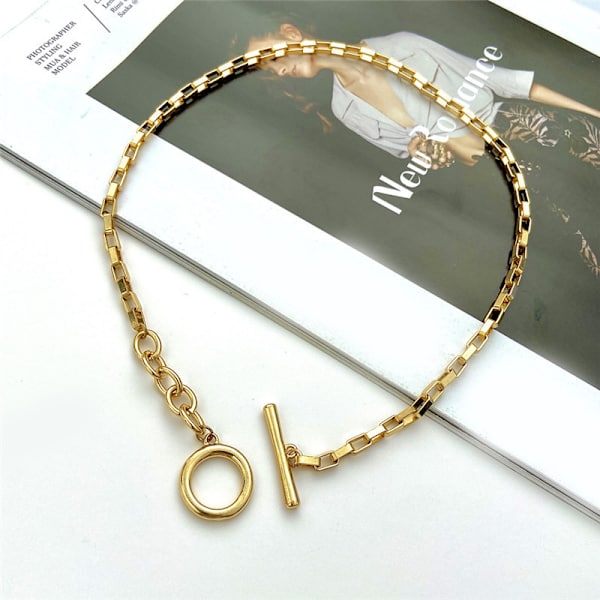 Enkel OT spänne nyckelben halsband, kall stil halsband, geometrisk cirkulär temperament nyckelben kedja