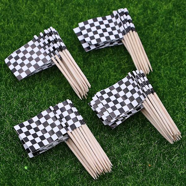 Flagstangsvogn Ternet Flag Racebil Cupcake Toppers Tandstød Ternet Flag Raceflag Cupca