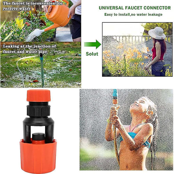 Slangekobling, køkkenhavevandingshane Snap-kobling, køkkenslangeadapter Haneadapterværktøj til udendørs eller indendørs vandhaner (1 stk., Orange)