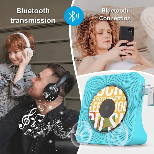 CD-spelare Bärbar med Bluetooth 5.0, HiFi-ljudhögtalare, CD-musikspelare med fjärrkontroll, LED-skärm, hörlursuttag för hemmet