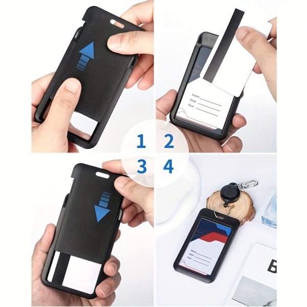 Skyvemerkeholder Hard Svart Vertikal Plastic Card Case Protector med uttrekkbar Badge Reel Carabiner for Office 3 Pack