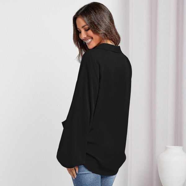 Kvinner Skjorter Lang Lantern Erme V-hals Design Sense Niche Høy kvalitet Løse Topper Svart Black S