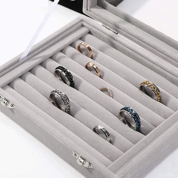 Sammetssmyckeskrin för smycken, förvaringsdisplay med glaslock, 7 fack, sammetsringförvaringsbox, förvaringshållare för smycken/örhänge/ring/liten föremål,g