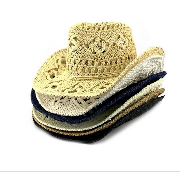 Beige Naisten/Miesten Käsintehty Reikäinen Cowboy-hattu Cowboy Laaja Reuna Kesä Ranta Auringonhattu, Säädettävissä $simplicity Uusi Western-tyyli Reikäinen Klassinen Cowb