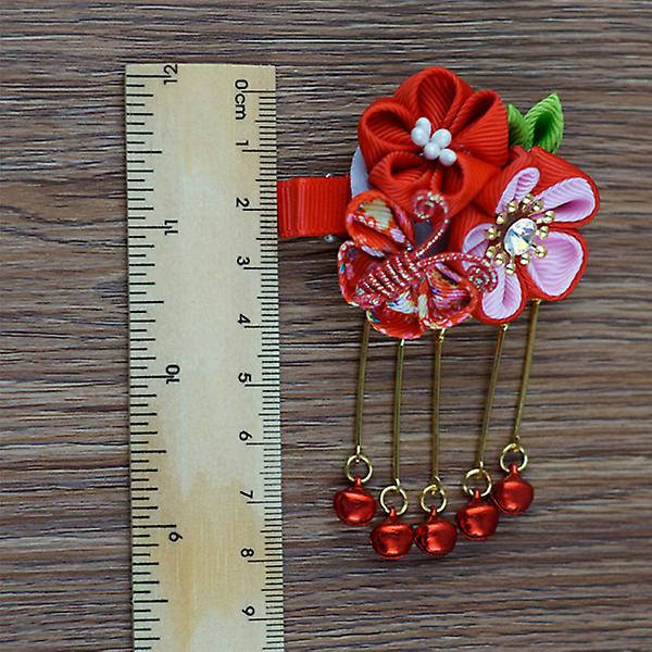 Japansk Stil Hårklips Sakura Mønster Barrette Archaistic Tassel Hårnål Hovedbeklædning Hårtilbehør Red