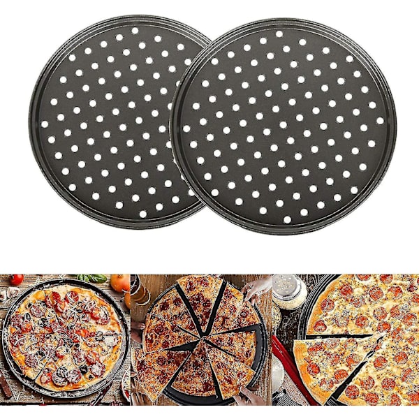 Pizza Ba Sæt, Non-stick Perforerede Pizza Bakker, Kompatibel Med Ovn, 2 stk