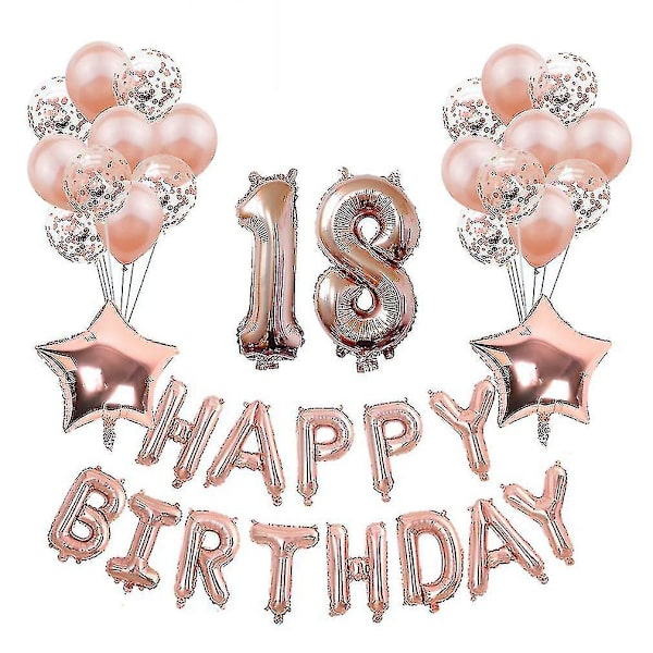 37 stk 18 Happy Birthday Ballongsett Rosegull Latexballonger Aluminiumfolie Ballonger For 18 År Bursdagsfest Dekorasjon