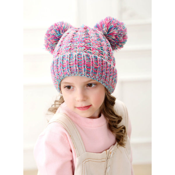 Baby Jenteluer Strikket Beanie Baby Vinterlue Søt Baby Pom Pom Beanies Lue for Jenter Gutter Tykk Varm Småbarnslue, 1-5 År Gammel, 1stk (Gul Blå Rosa)