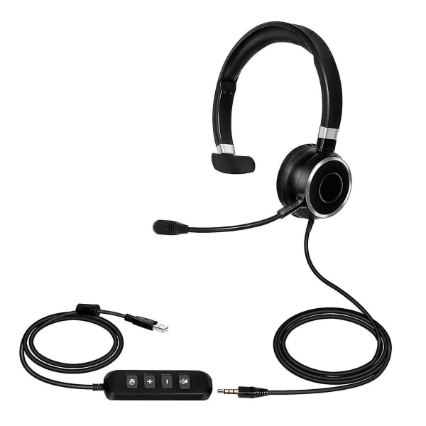 USB-forbundet støjreducerende mikrofon med klar lyd til computer - kompatibel med Call Center - Én øretelefon One Earphone