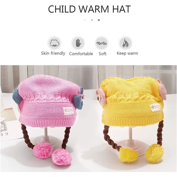 Nyfödda Bebis Mössor Söta Små Mössor Höst Vinter Vår Bebis Flickor Mössa Varm Stickad Ullhatt för 6-18 Månader Barn Bebis (Rosa Läder)