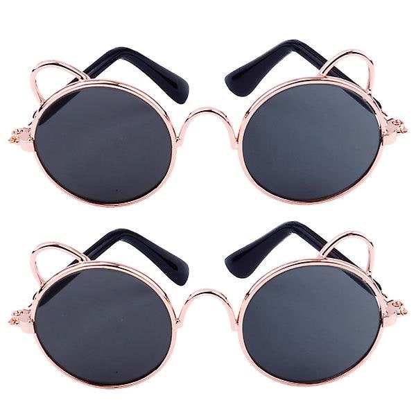 2 stk Runde Solbriller Kjæledyr Øyewear Kjæledyr Øyewear Katt Runde Solbriller Katt Prinsesse Solbriller Små Black 8.2X7X3.5CM