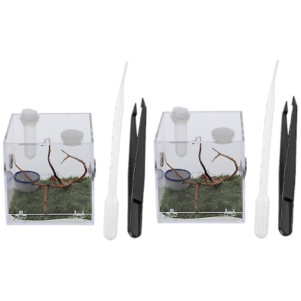 2 Sæt Springedderkop Burboks Edderkop Habitatboks Akryl Insekter Foderkasse Med Værktøjer 6.7x7c 6.7x7cm