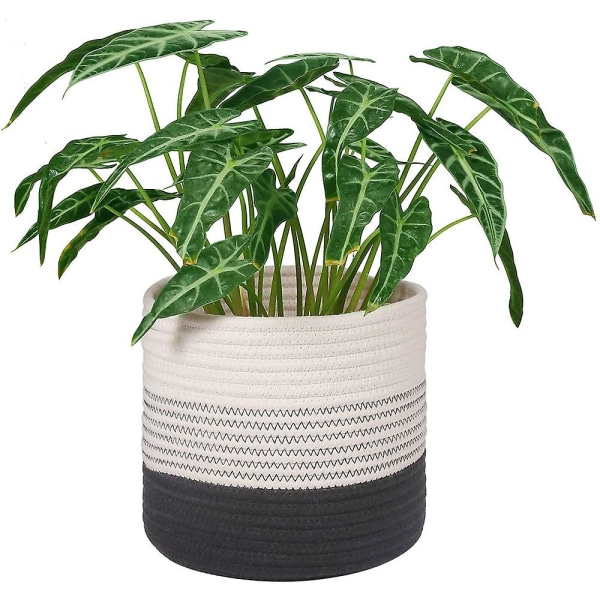 Robust Repkorg Växtkorg Modern Vävd Korg För Blomkruka Golv Inomhusplanterare, Förvaringskorg Rustik Heminredning Vit Svart White Black