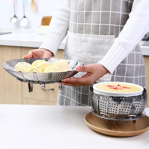Ångkorg i rostfritt stål, hopfällbar ångkokningsinsats för matlagning, utdragbar ångställ som passar Instant Pot