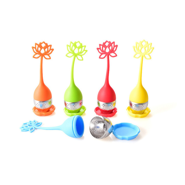Te-infuser Filter 1 Pak Rustfrit Stål Te-kugle - Løse Te-steeper Mesh Te-kop Filter med Blomstformet Silikonhåndtag til